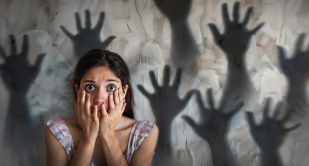 young lady facing fear and panic.